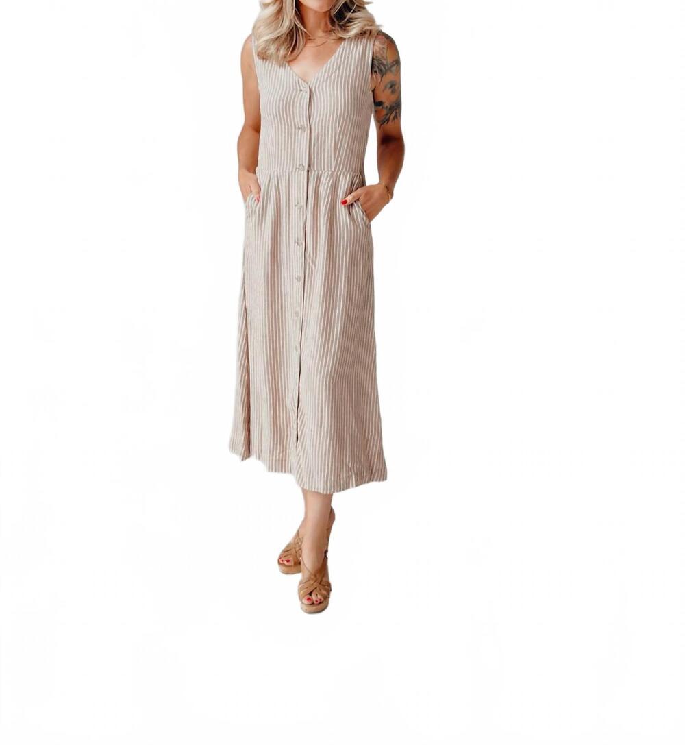 NEW B.YOUNG endless afternoon midi dress in taupe stripe